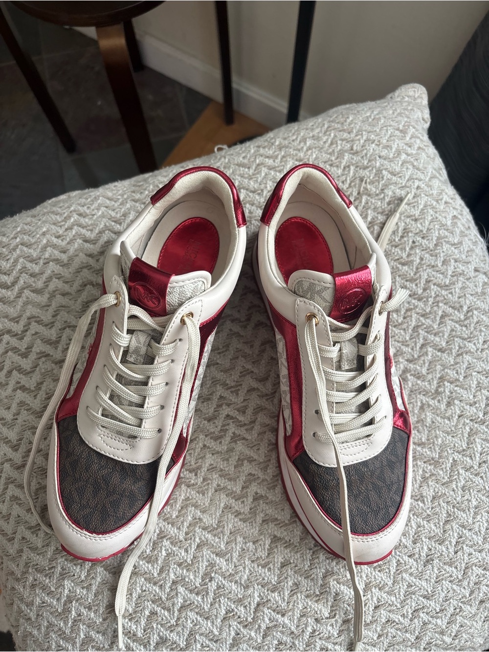 Women's Metallic Red & White Michael Kors Sneakers